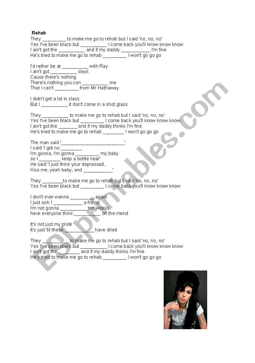 Rehab Lyrics worksheet
