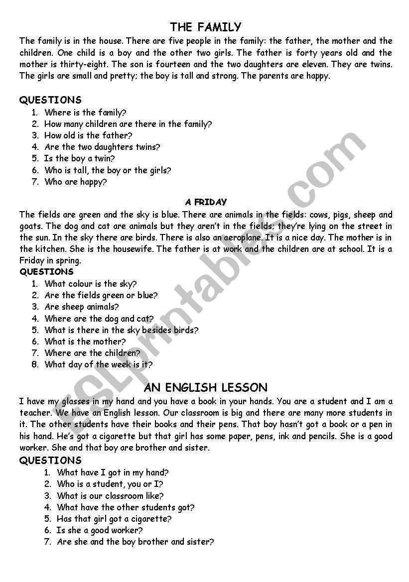 READING COMPREHESION worksheet