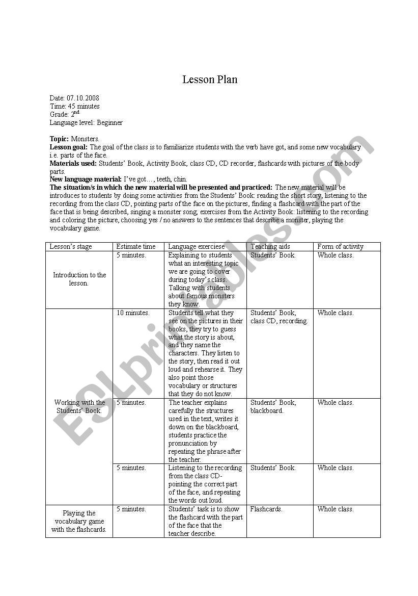 Lesson Plan worksheet