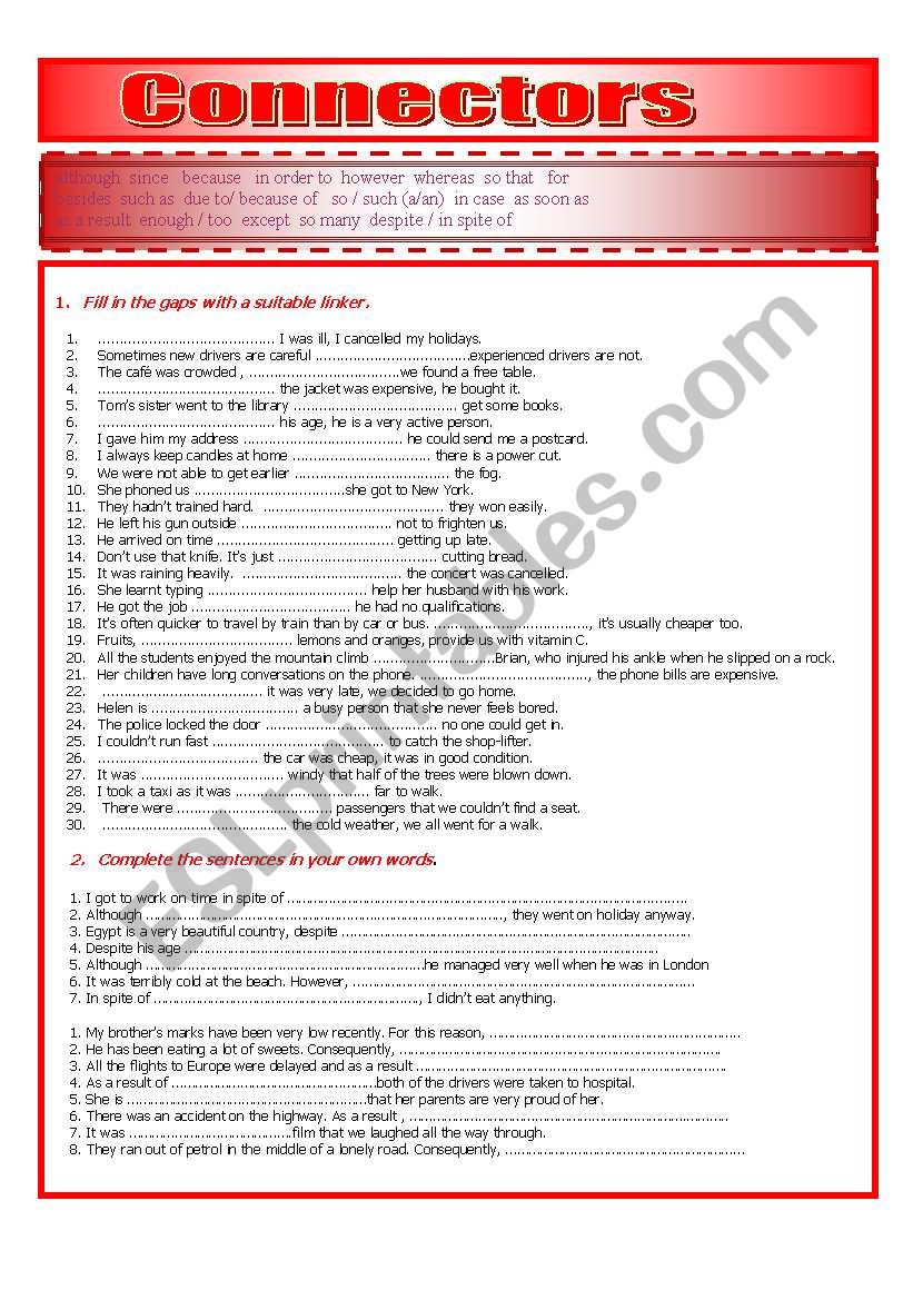  Connectors worksheet