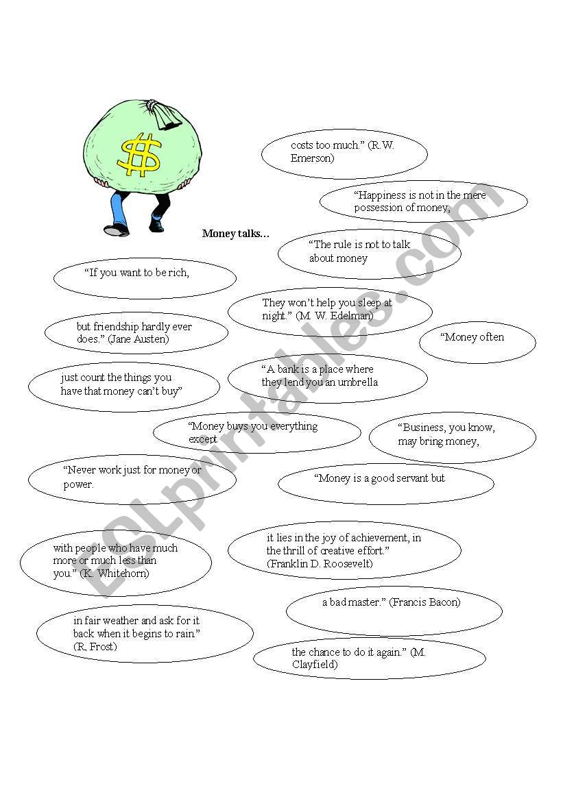 Sayings about money worksheet