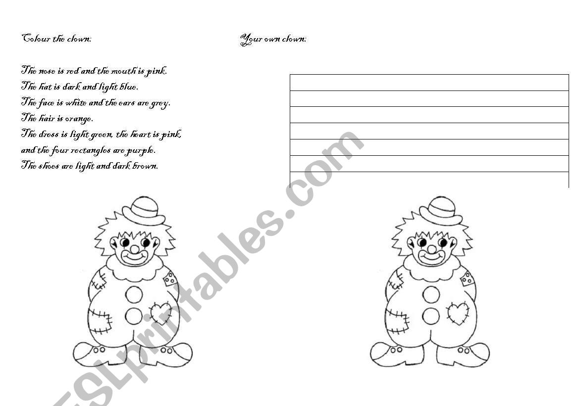 colour the clown worksheet