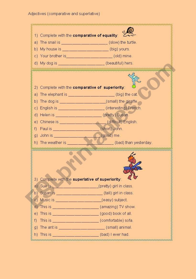 Adjectives worksheet