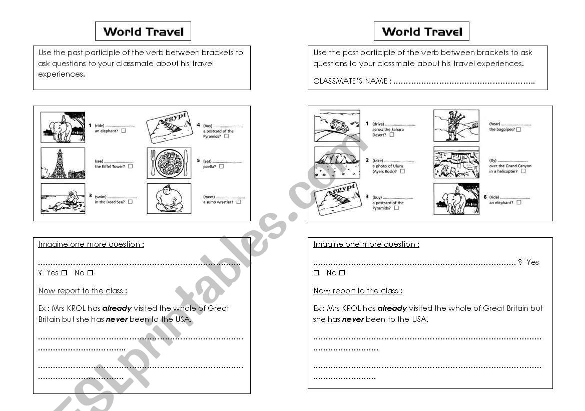 WORLD TRAVELS worksheet