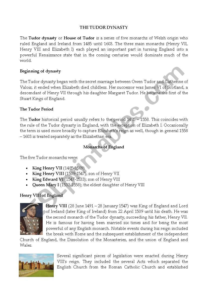 The Tudor Dynasty worksheet