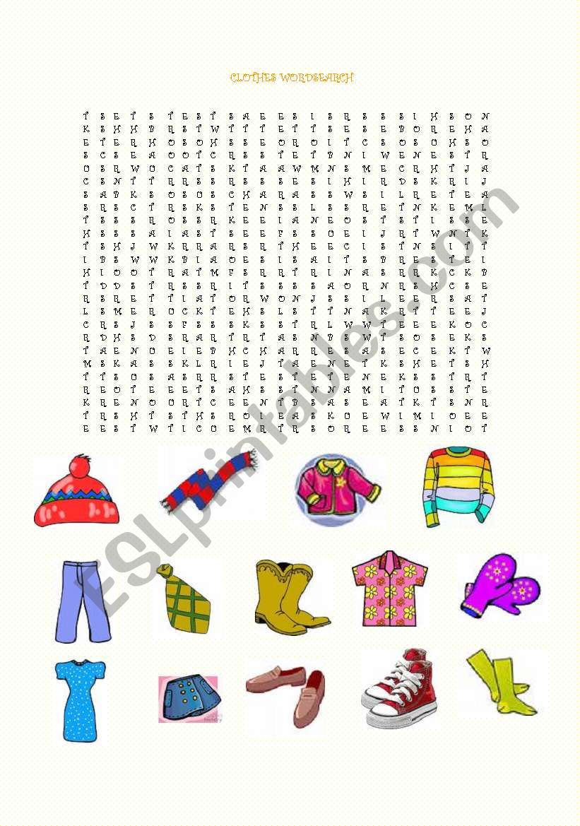 Clothes Wordsearch worksheet