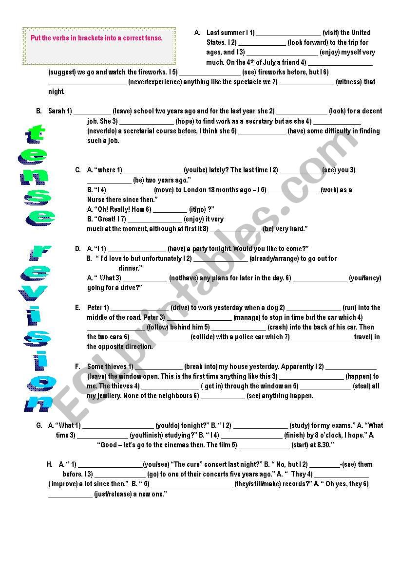 TENSE REVISION worksheet