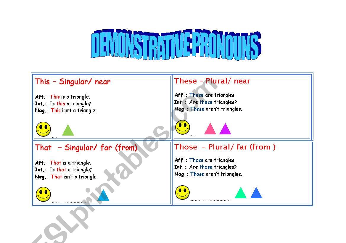 Demonstrative pronouns worksheet