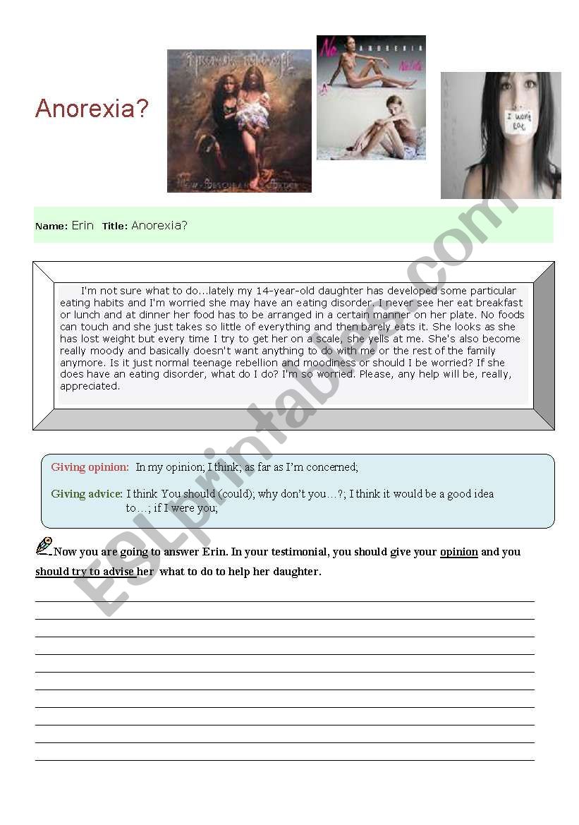 Anorexia worksheet