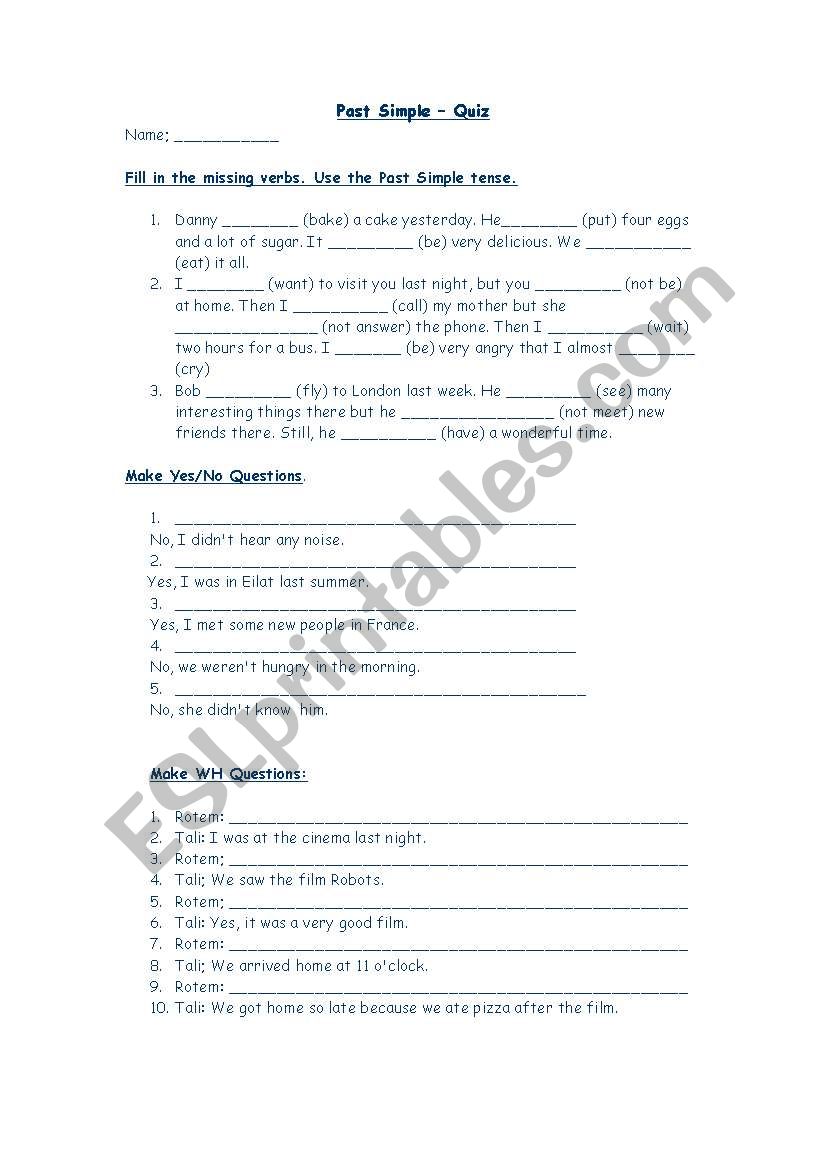 past simple worksheet worksheet