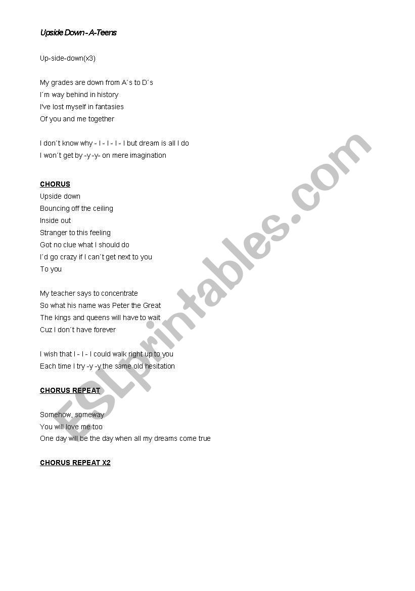 A*TEENS - Upside Down worksheet