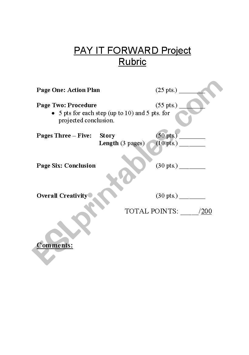 Pay It Forward worksheet