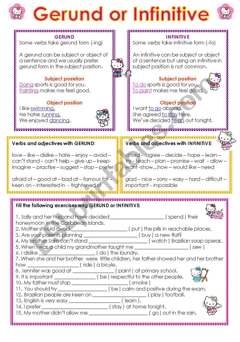 Gerund and Infinitive worksheet