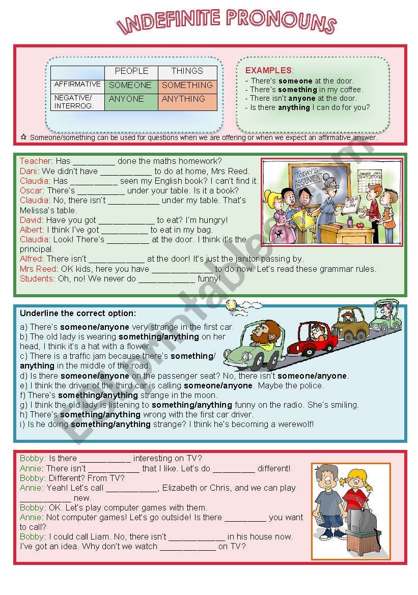 Indefinite pronouns worksheet