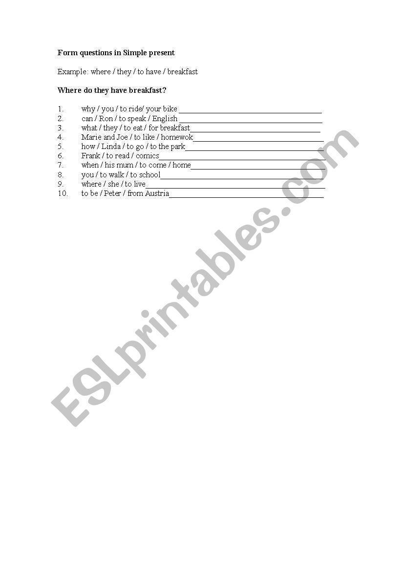 Simple present worksheet