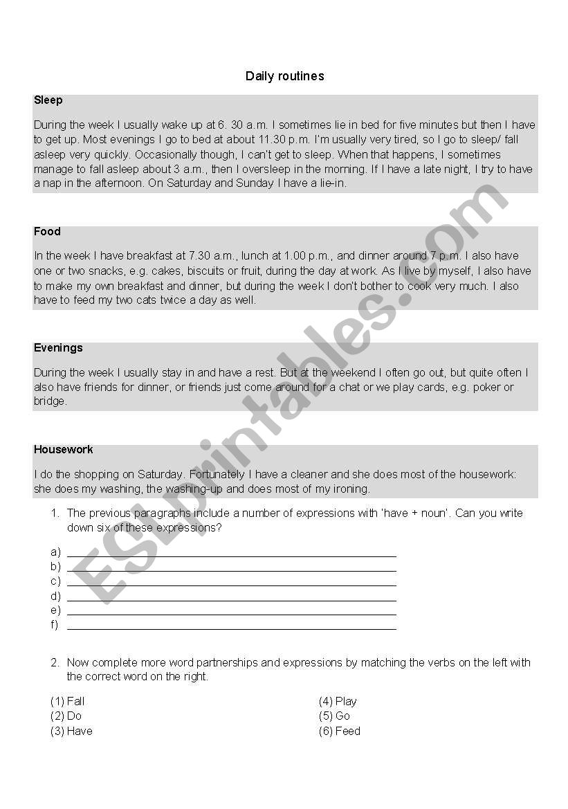 daily routines worksheet