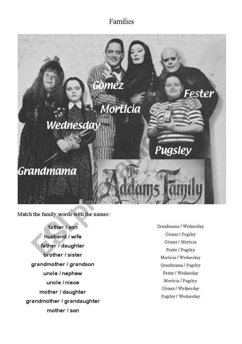 Addams Family worksheet worksheet