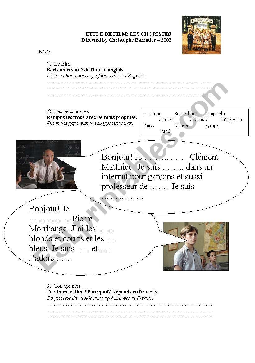 Les choristes worksheet