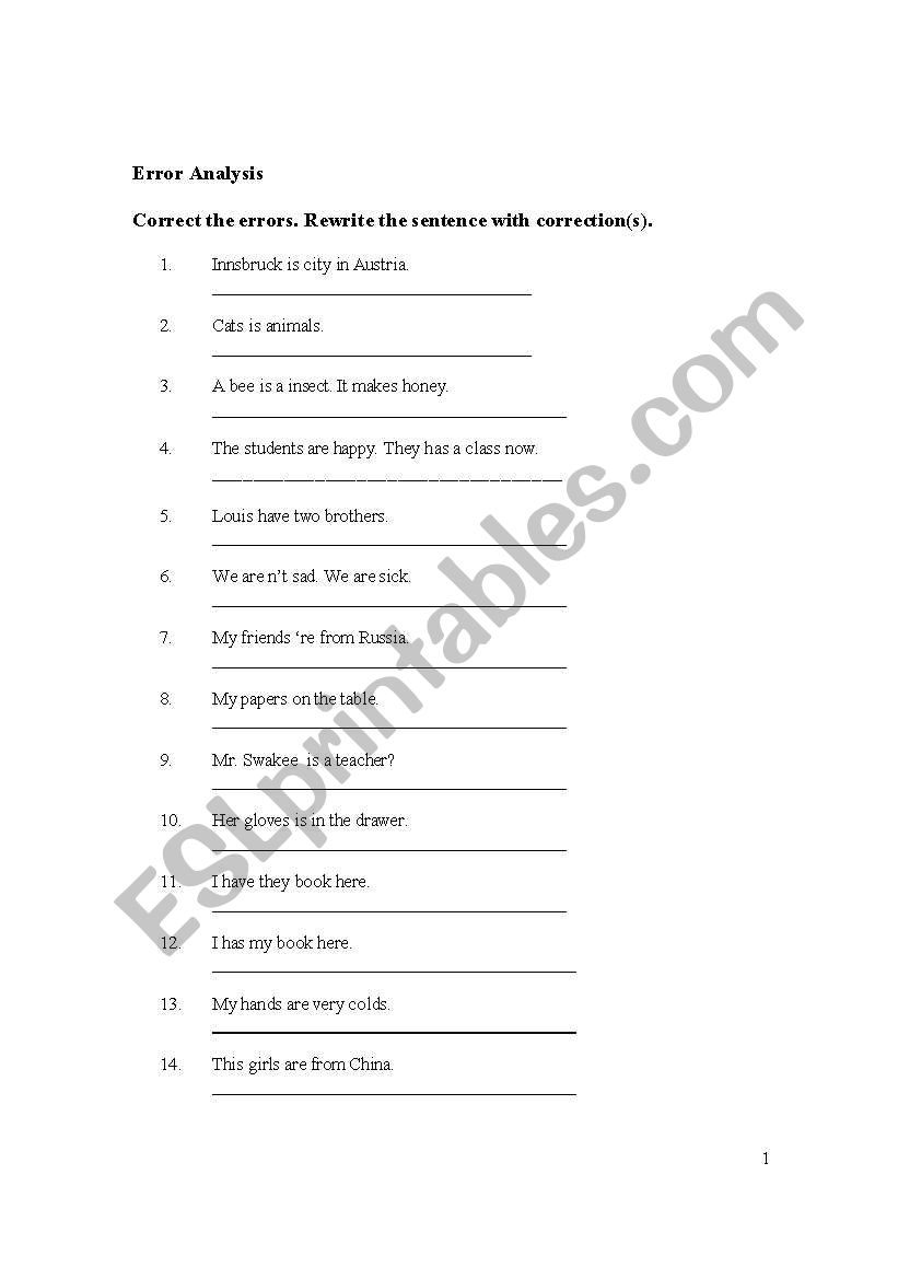 Error Analysis worksheet