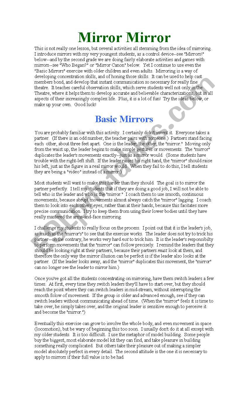 Mirror Mirror worksheet