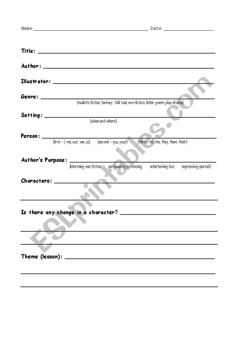 Story Elements worksheet