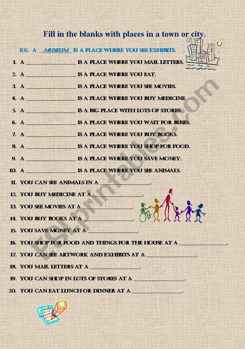 places in a town or city worksheet