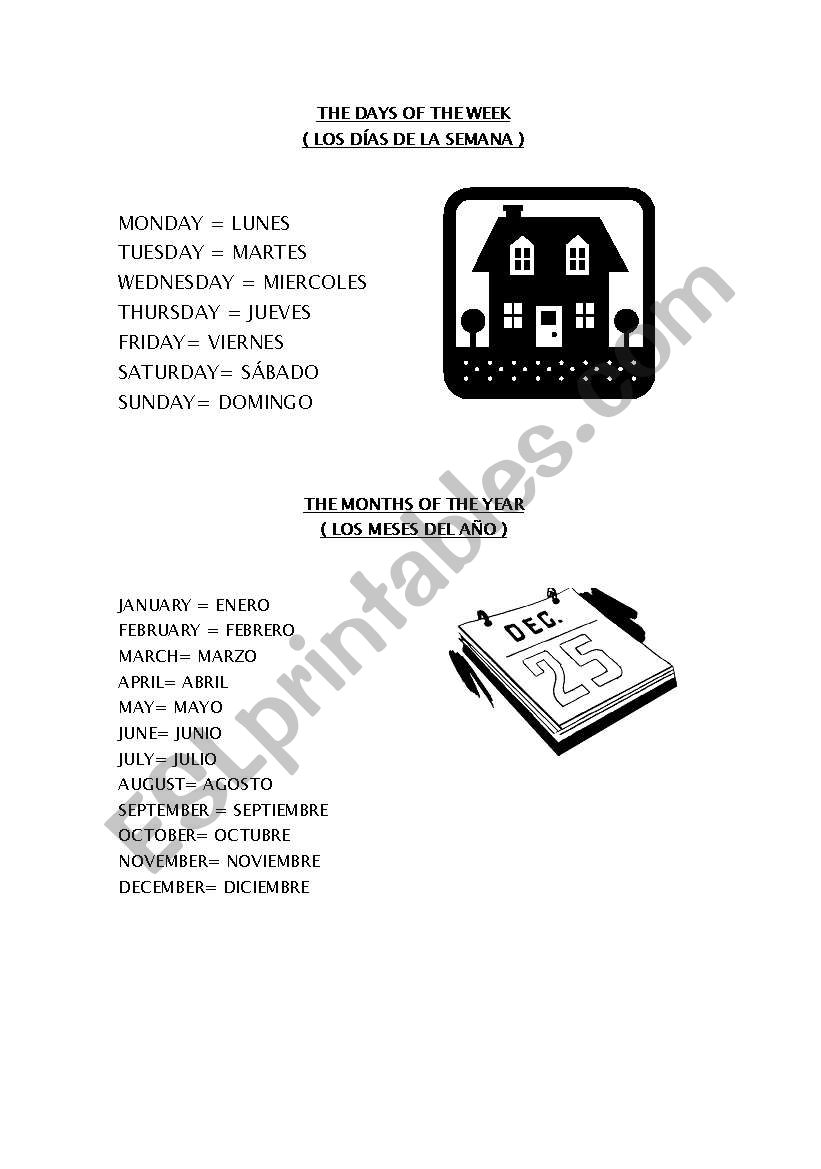 Months and Days worksheet