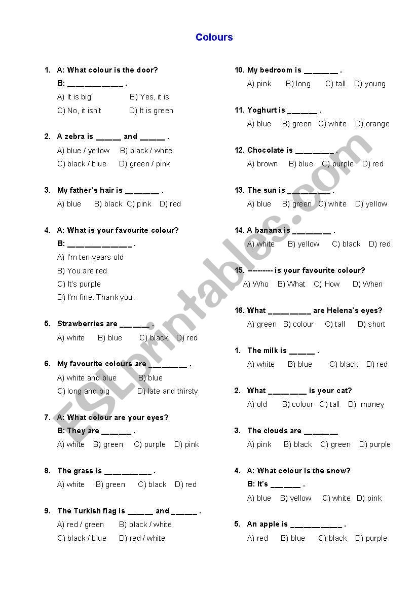 Colours worksheet