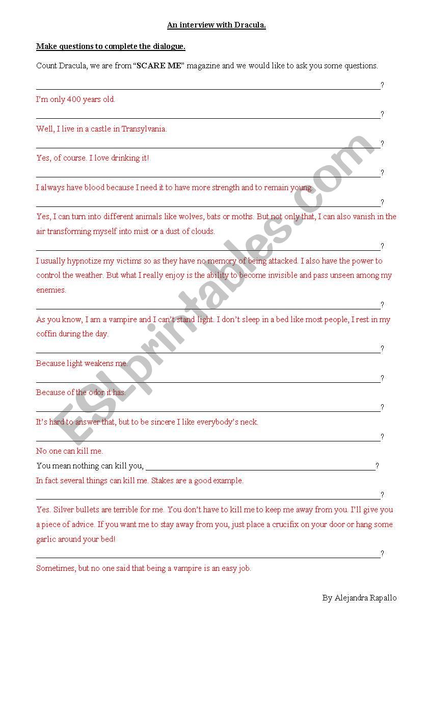 Interview Count Dracula worksheet