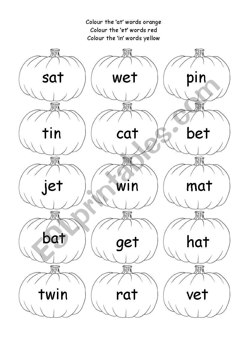 Phonics pumpkin colouring activity