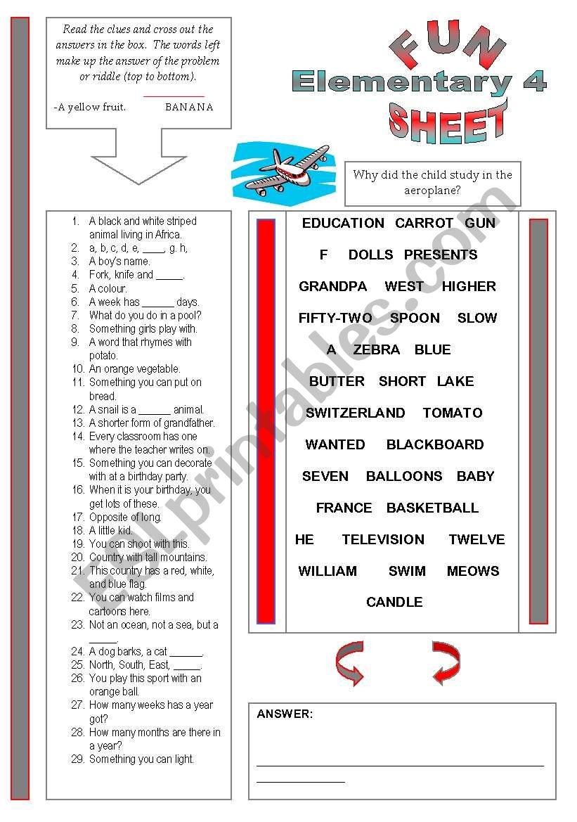 Fun Sheet Elementary 4 worksheet