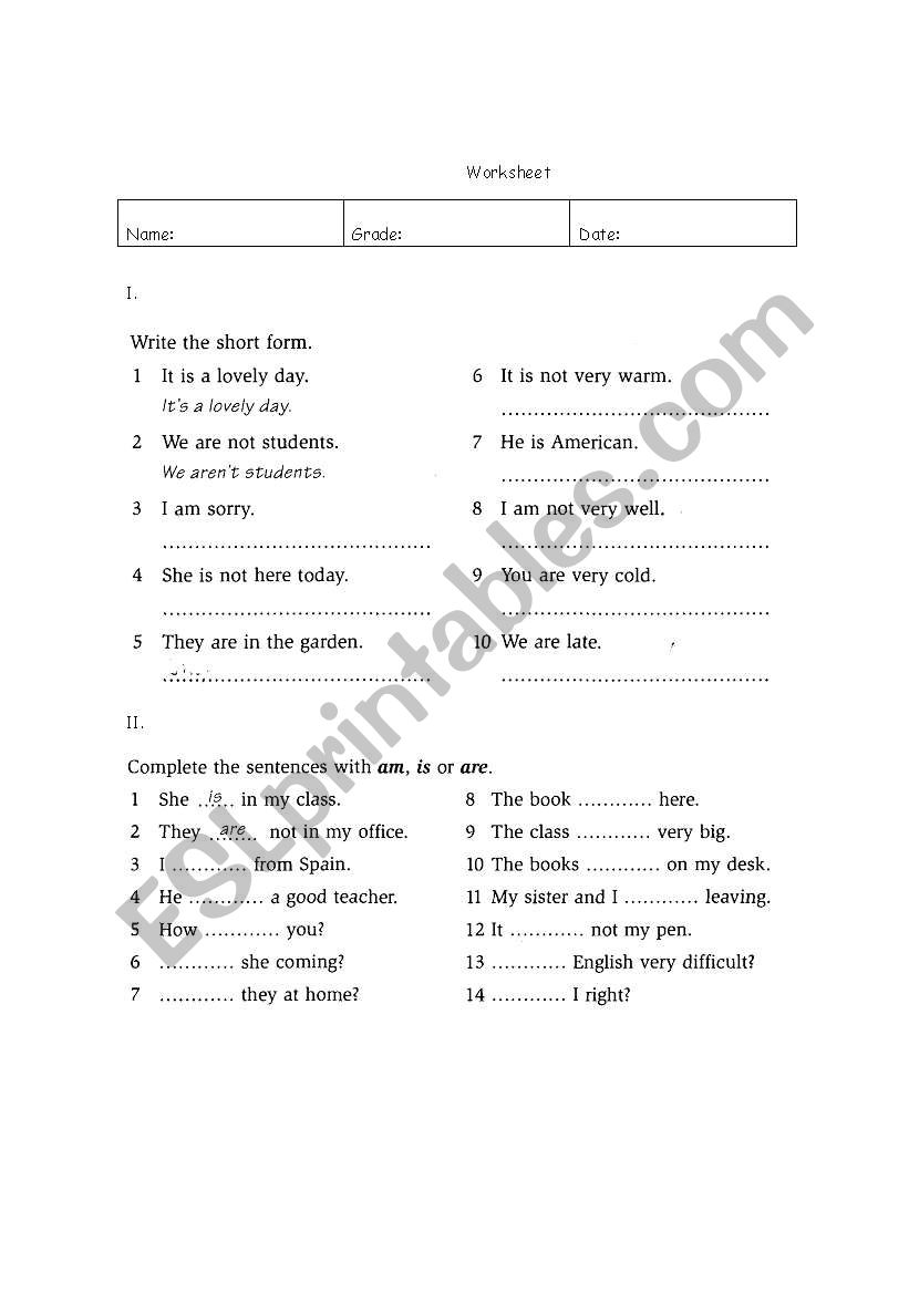 Verb to be worksheet