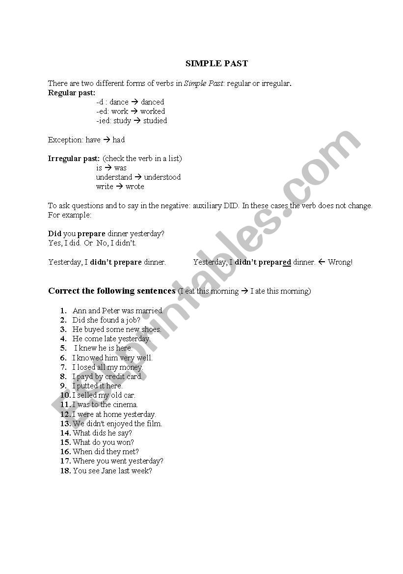 Correct the mistakes worksheet