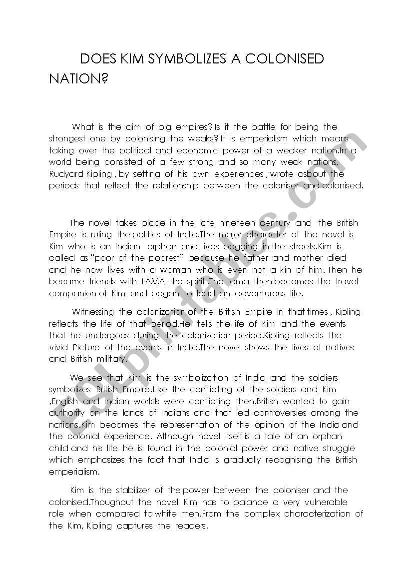 analysis of the novel belonged to rudyart kipling