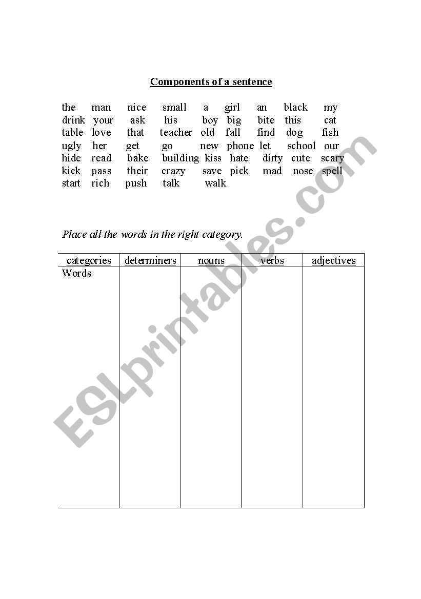 sentences worksheet