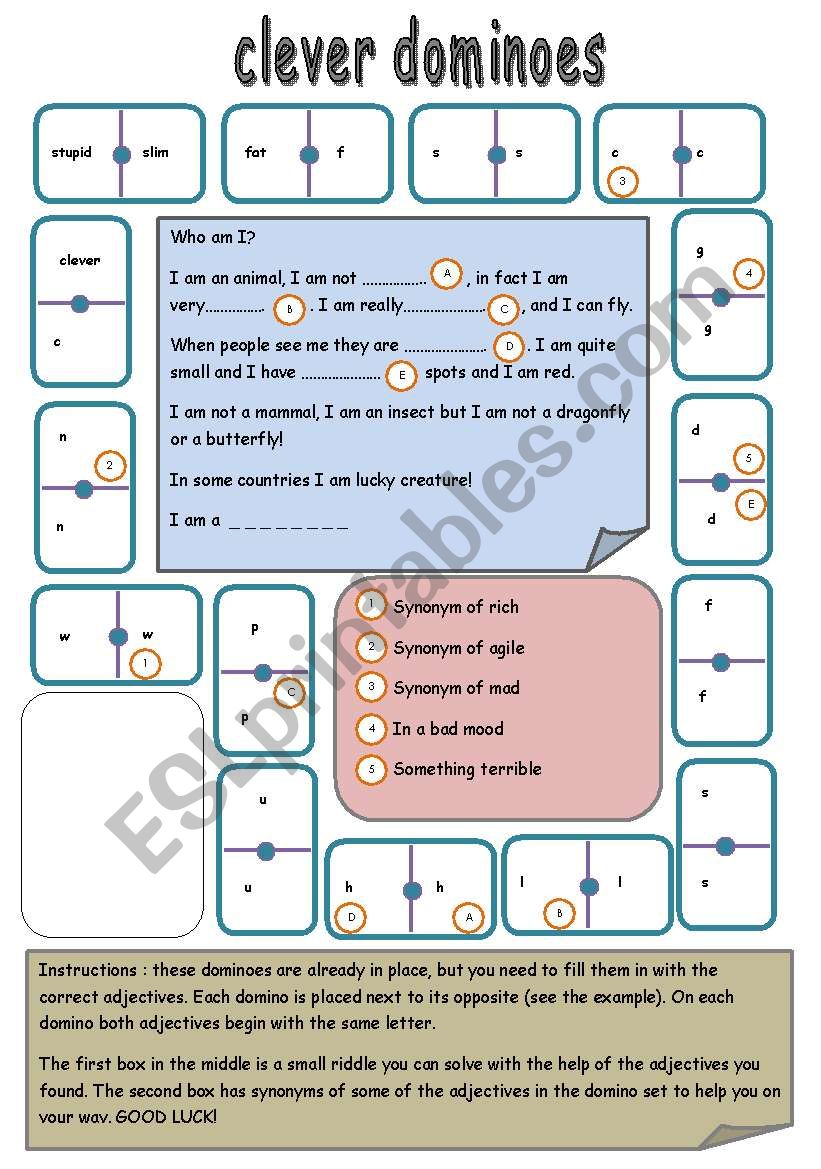 dominoes for opposite adjectives ( 2 pages)