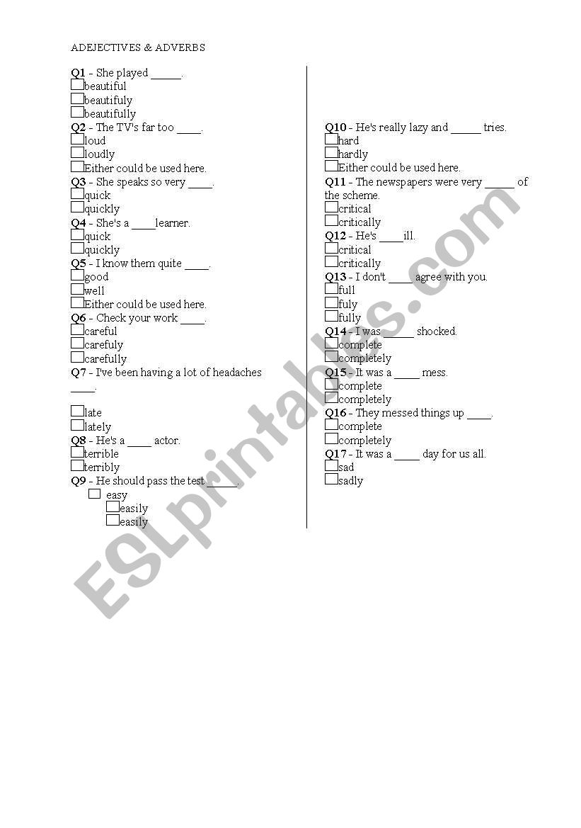 adjectives worksheet