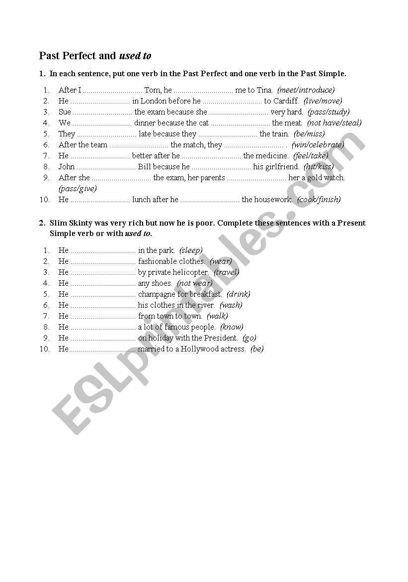 Past Perfect and used to worksheet