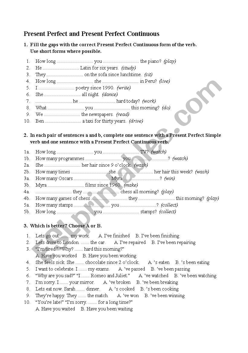 Present Perfect and Present Perfect Continuous