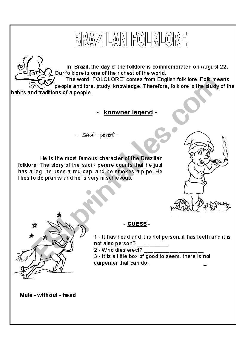 Brazilian Folklore worksheet