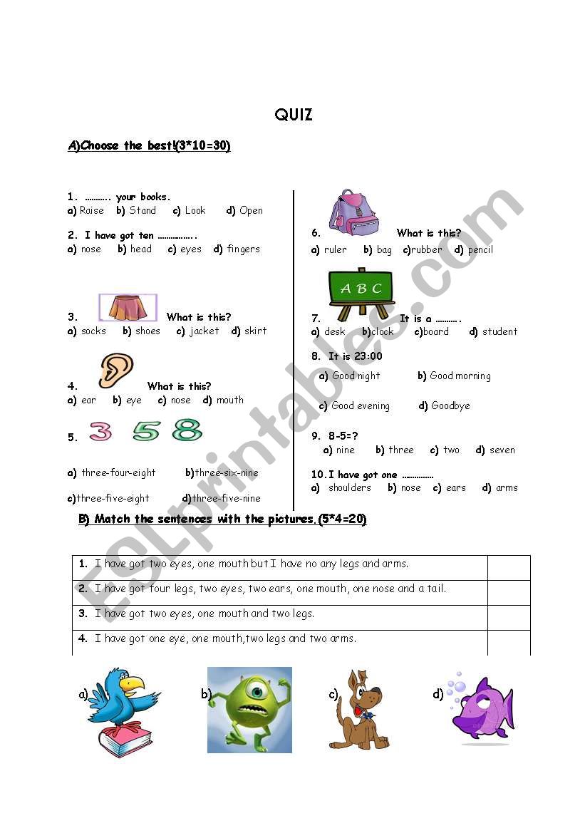 a simple quiz worksheet