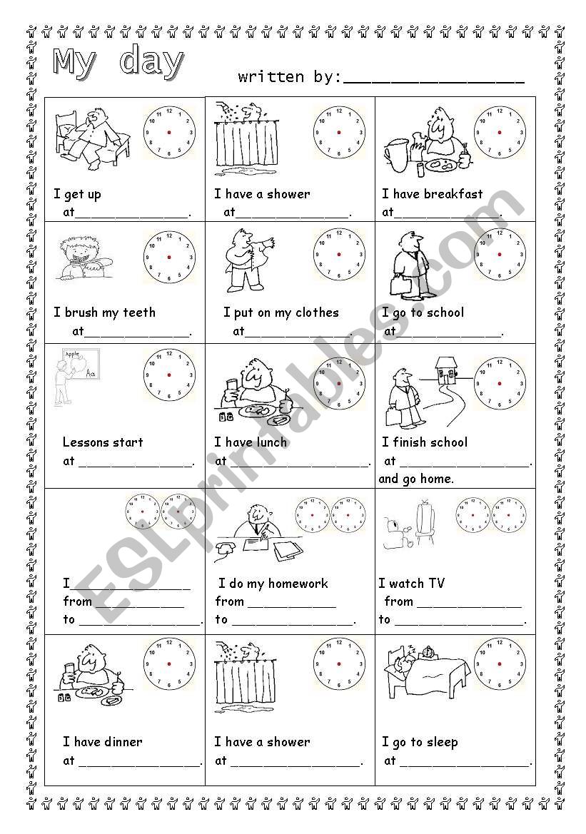 Daily routine-guided writing worksheet