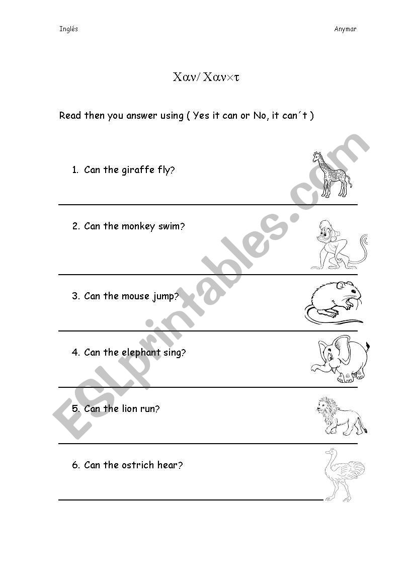 It can/ It cant worksheet