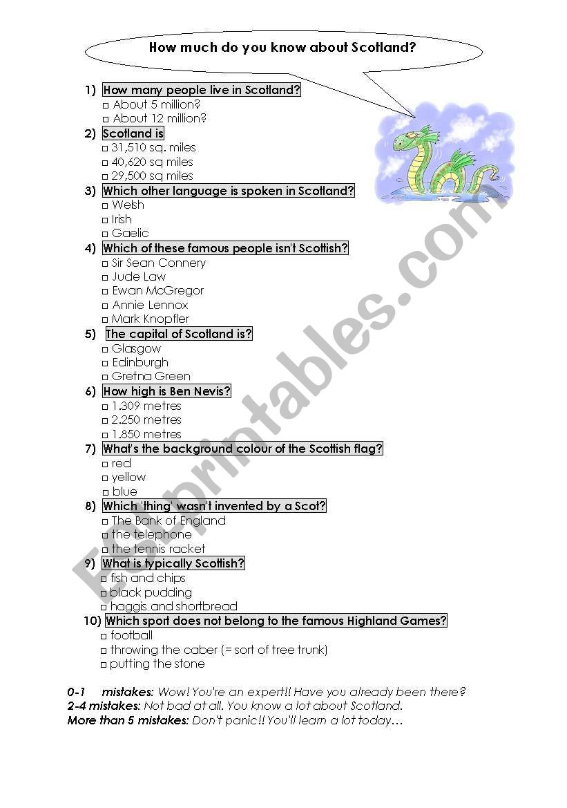 Scotland Quiz worksheet