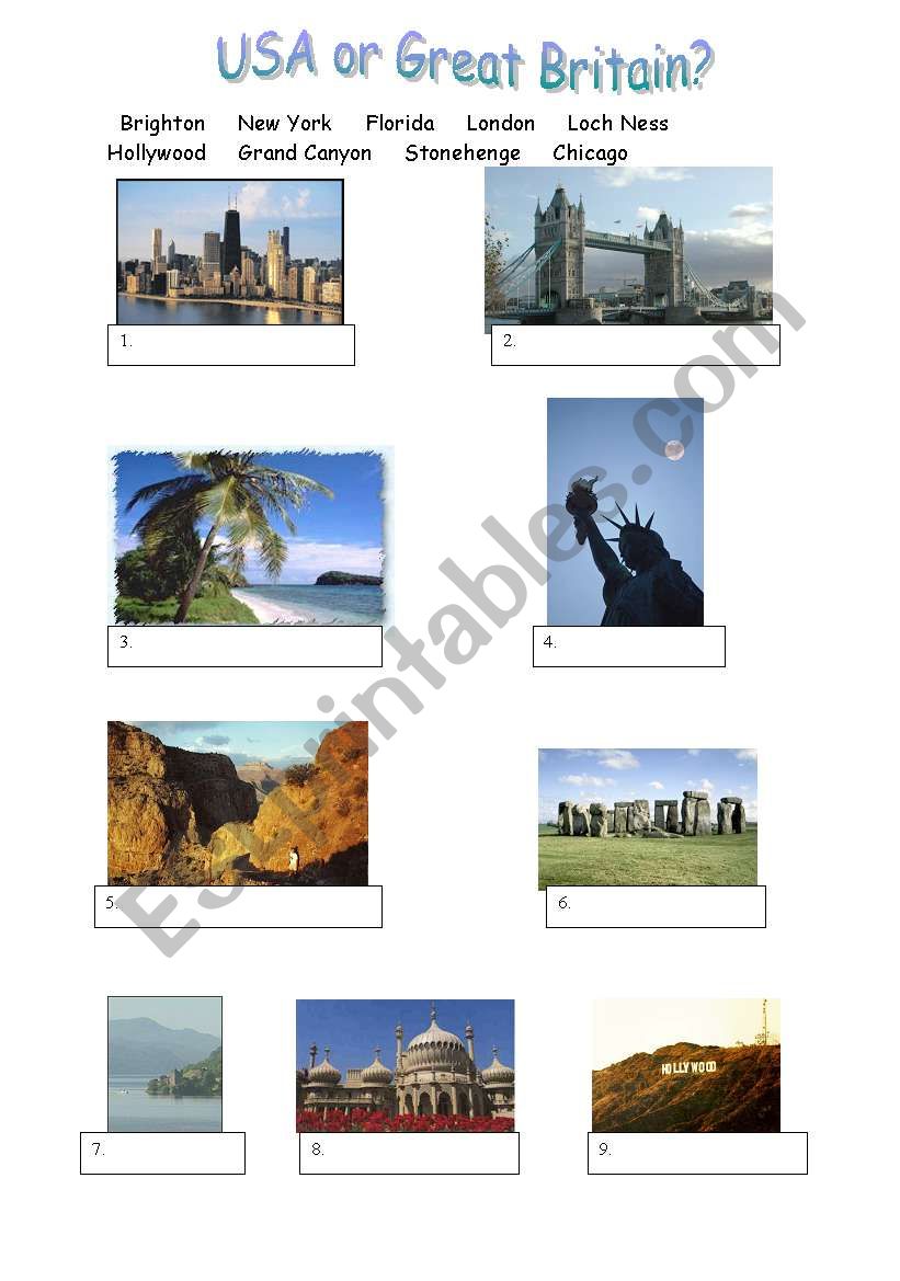 Famous places worksheet