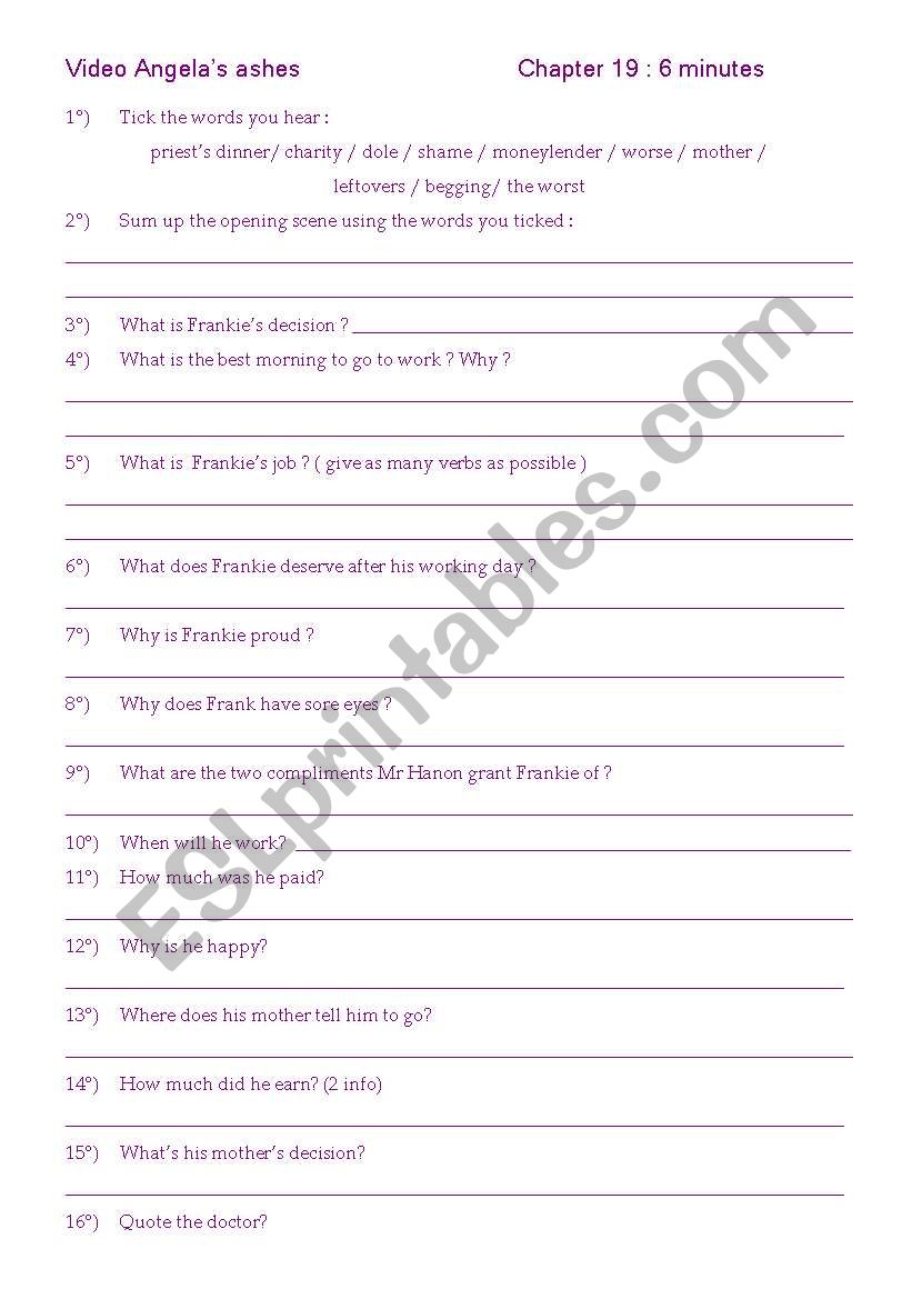 Angela´s ashes worksheet