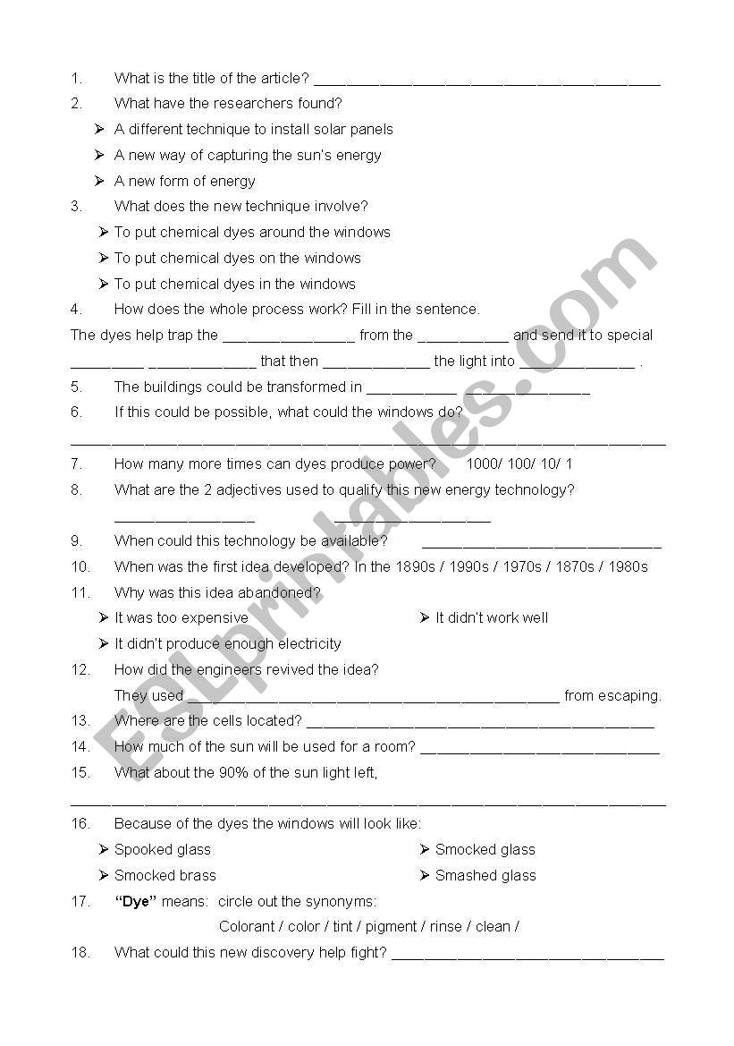 Windows to trap electricity worksheet