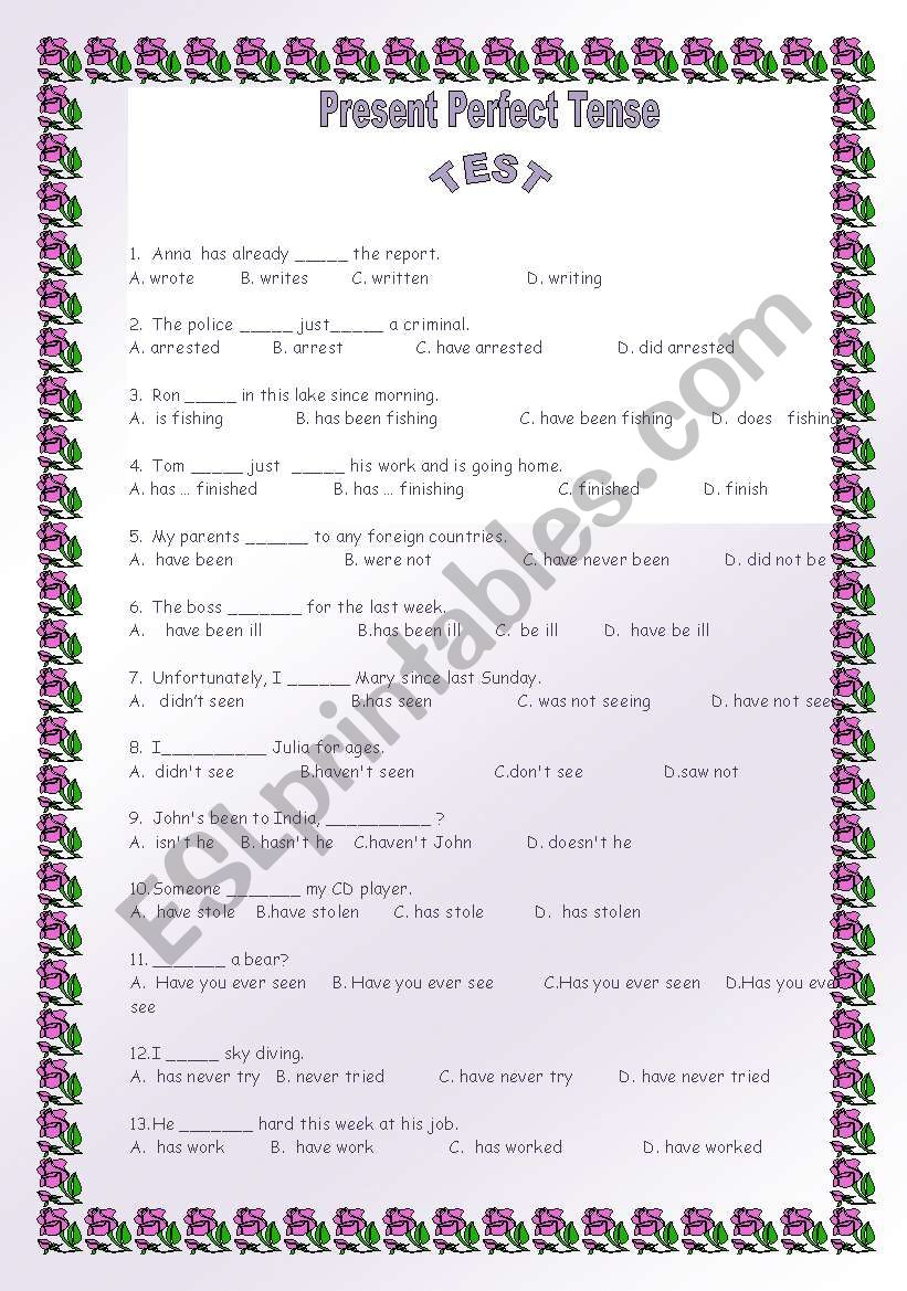 PRESENT PERFECT TEST worksheet