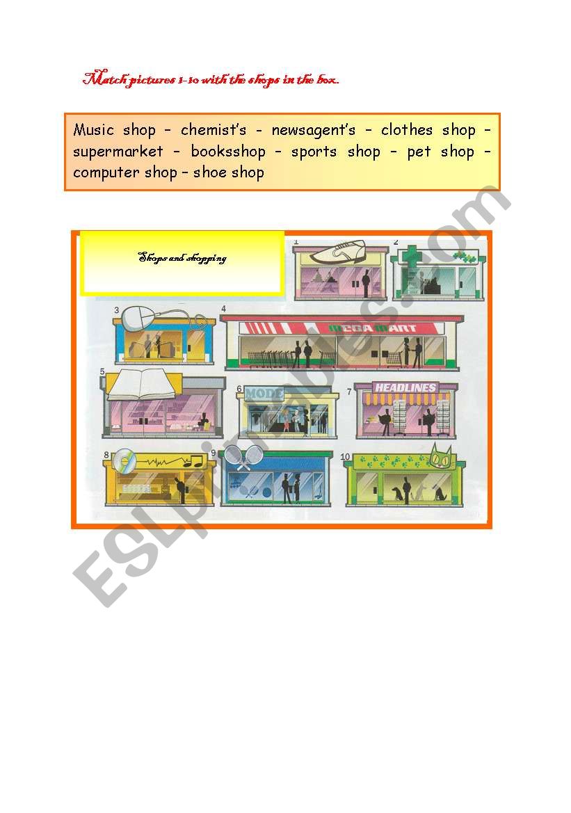 shopping worksheet