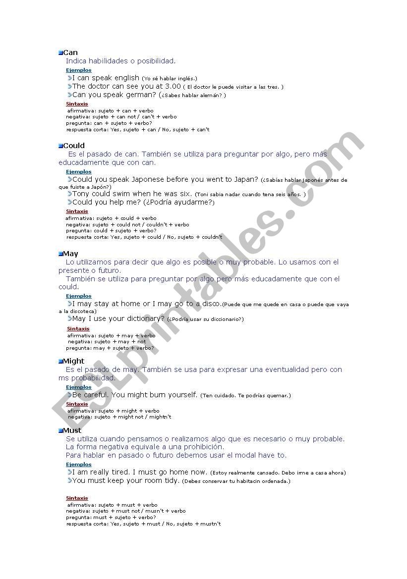 modal verbs worksheet